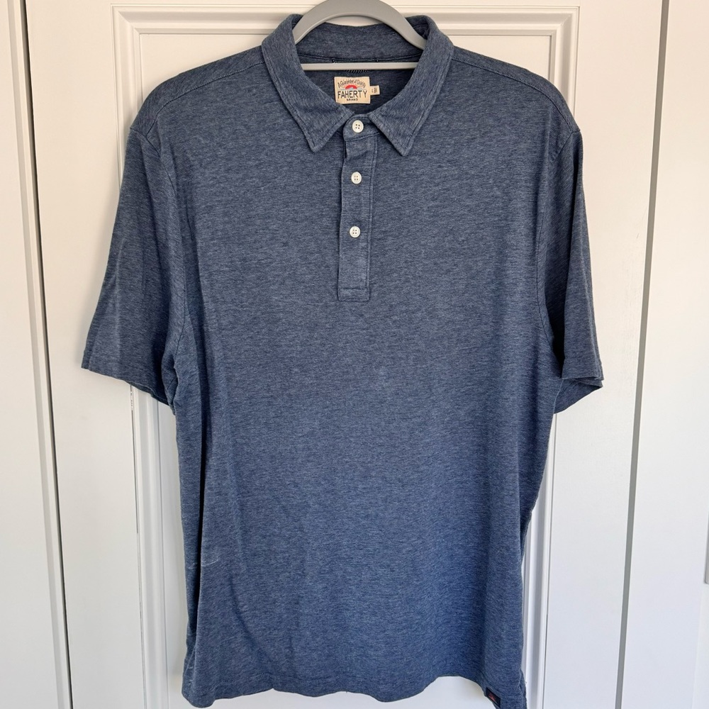 Faherty Men's Heathered Navy Blue Polo